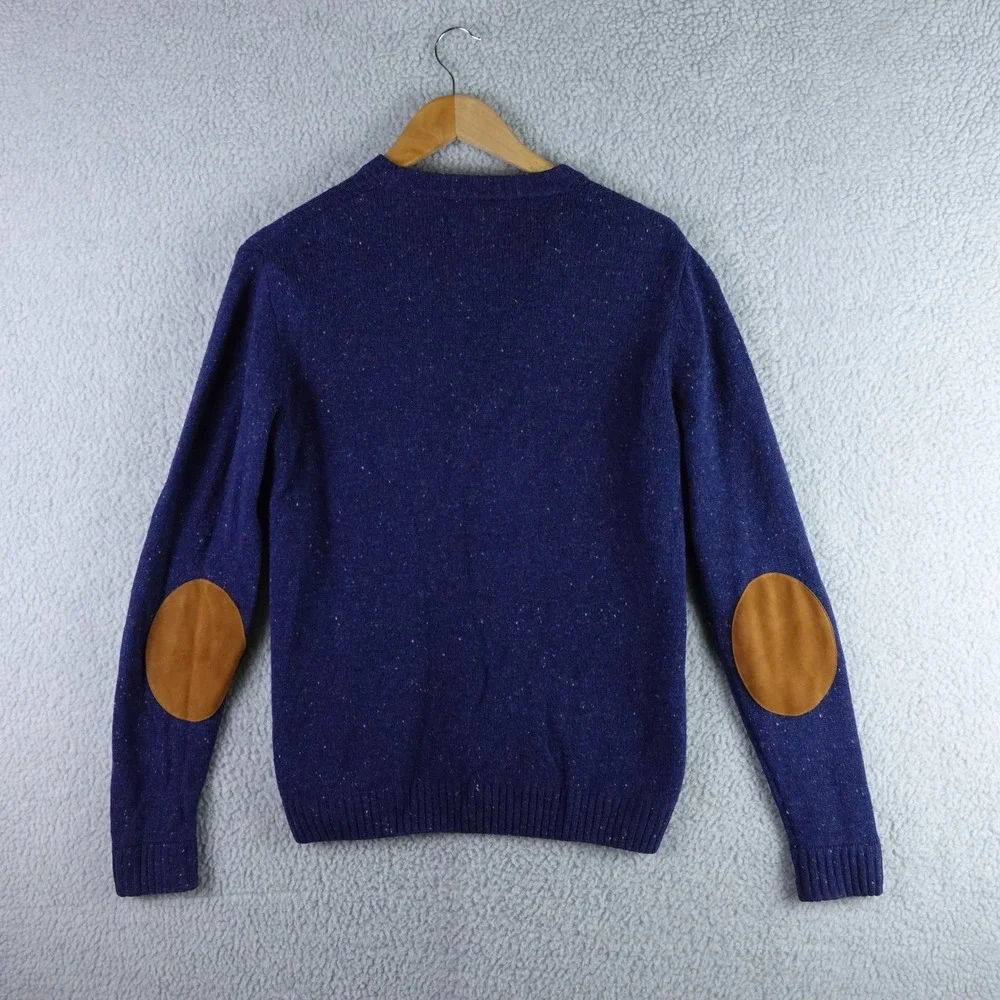 Taylor Stitch Mens Blue Donegal Baby Yak Wool Crewneck Sweater‎ Elbow Patches